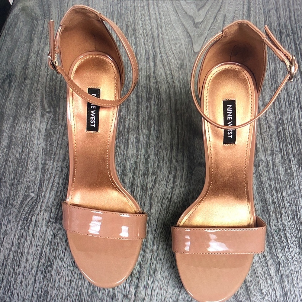 Nine West Patent Nude Ankle-Strap Heels